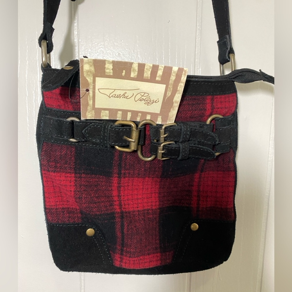 NWT Tasha Polizzi Red and Black Plaid cross body Bag